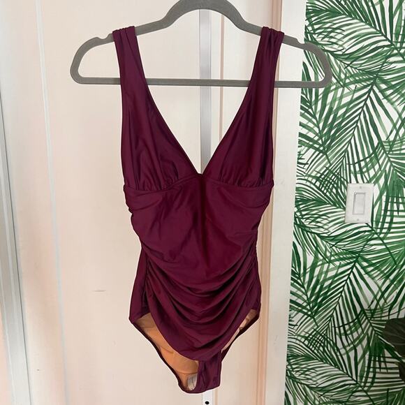 J Crew Burgundy Plunging Neckline One Piece Size 8 NWT - Picture 2 of 8